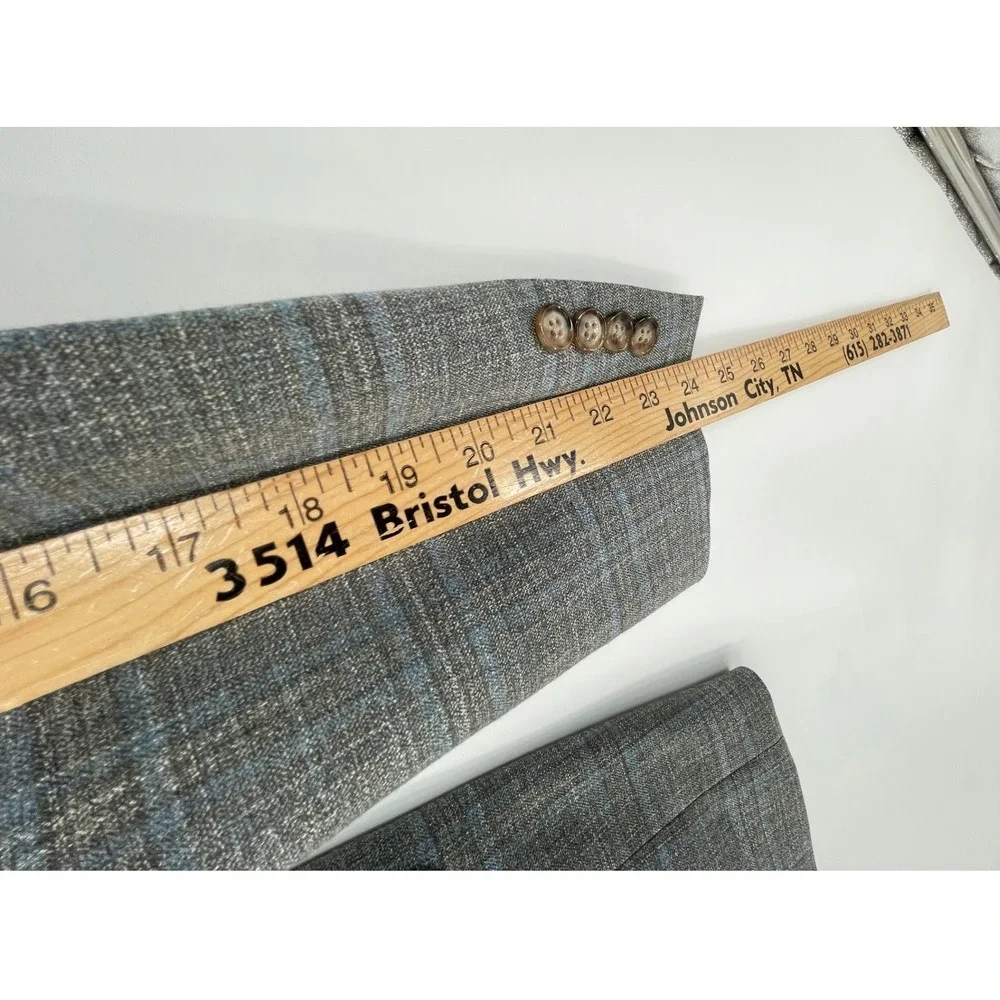 Lauren Ralph Lauren Mens Blazer 40R Sport Coat Gray Blue Plaid Check Double Vent